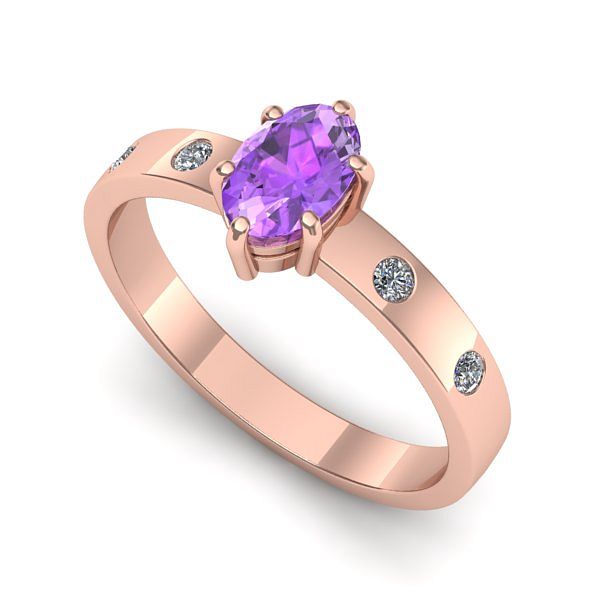 Inel logodna din aur roz cu ametist