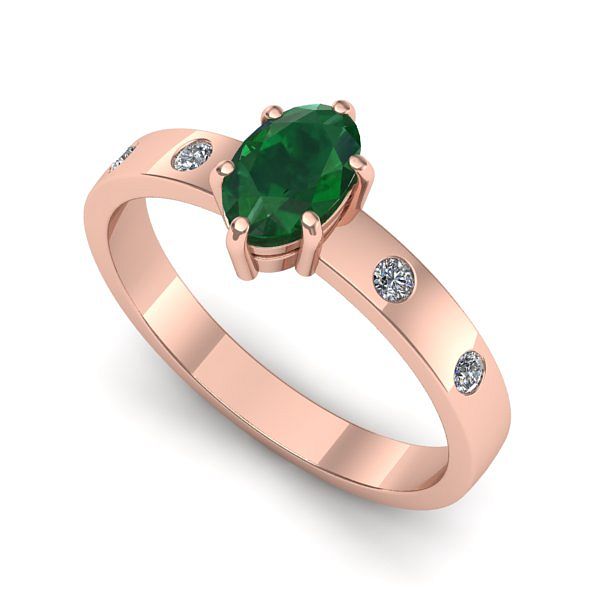 Inel de logodna din aur roz cu smarald