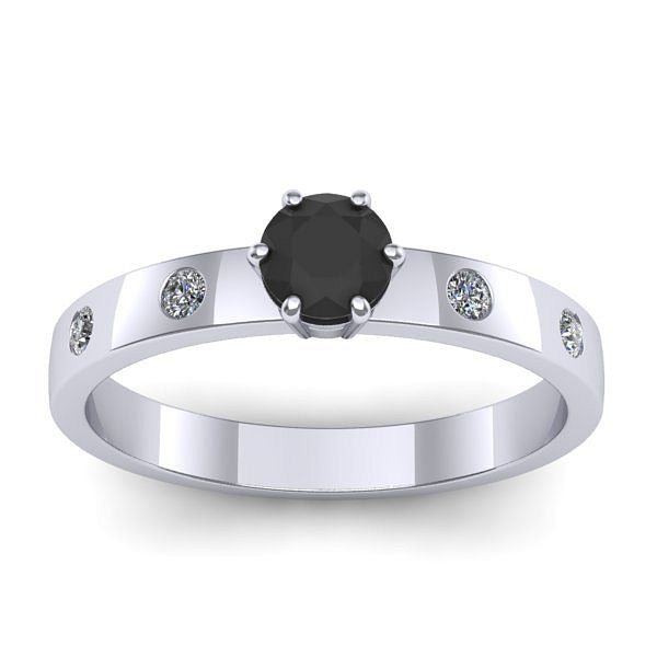 Inel de logodna cu diamant negru rotund