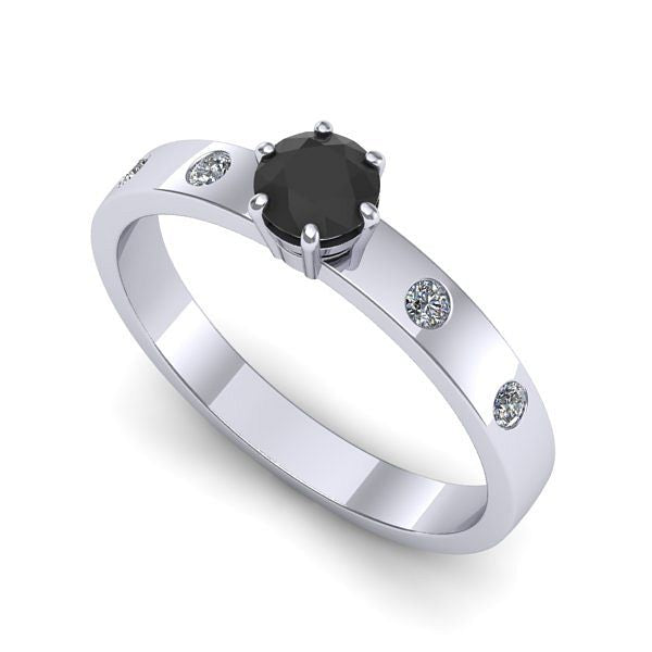 Inel din aur alb cu diamant negru