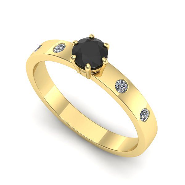 Inel de logodna din aur galben cu diamant negru
