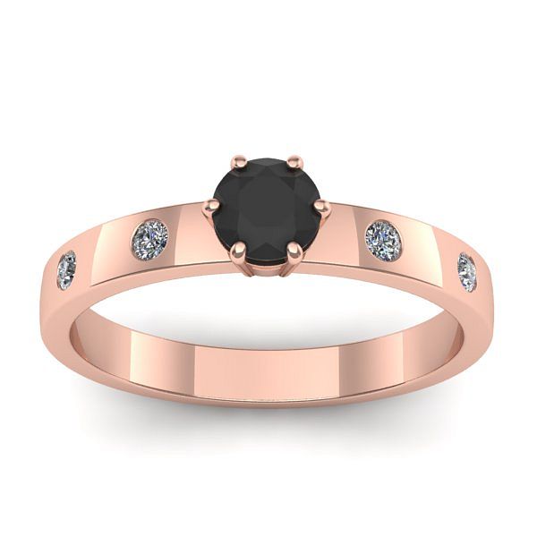Inel cu diamant negru rotund