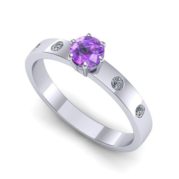 Inel logodna din aur alb cu ametist