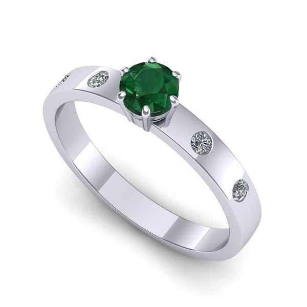 Inel de logodna din aur alb cu smarald