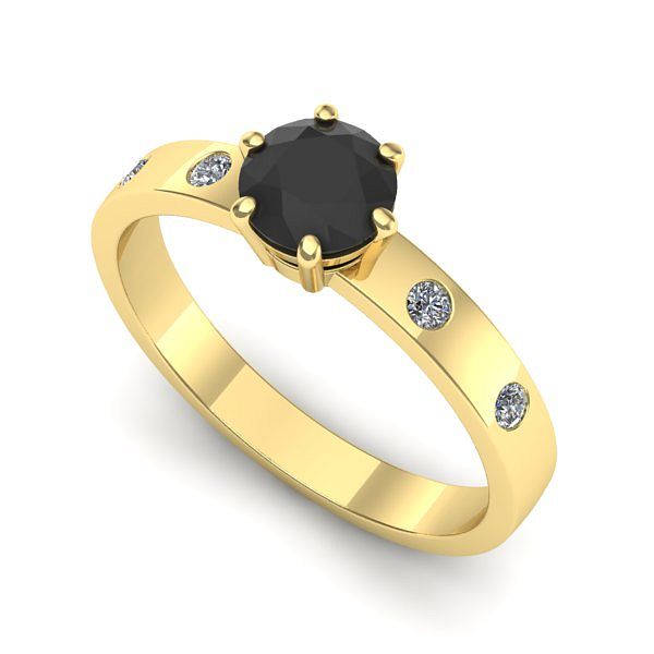 Inel logodna din aur galben cu diamant negru