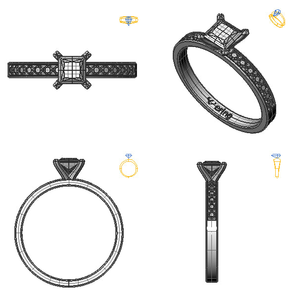 Inel sidestone cu diamant negru