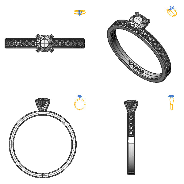 Inel sidestone cu diamant negru