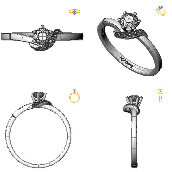 Inel sidestone cu diamant negru