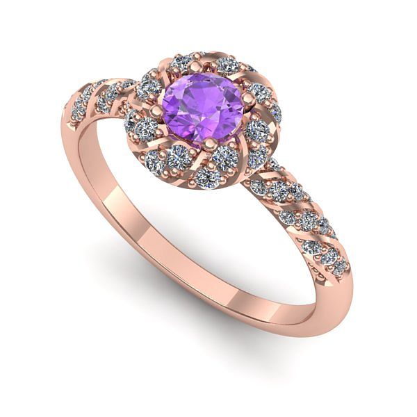 Inel logodna din aur roz cu ametist