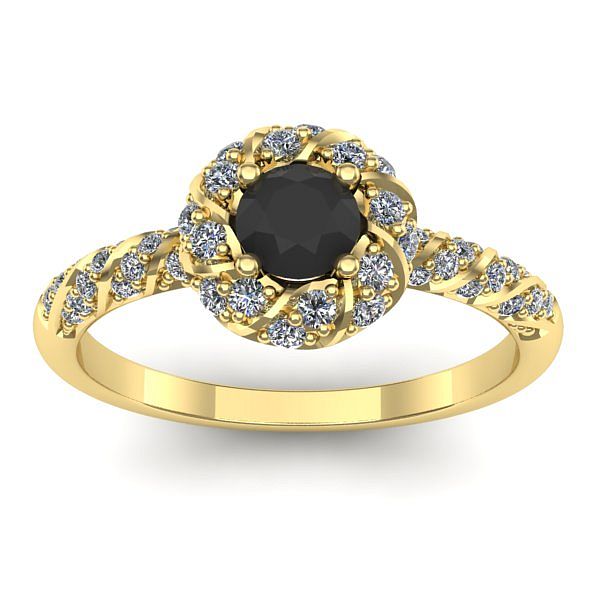 Inel cu diamant negru rotund