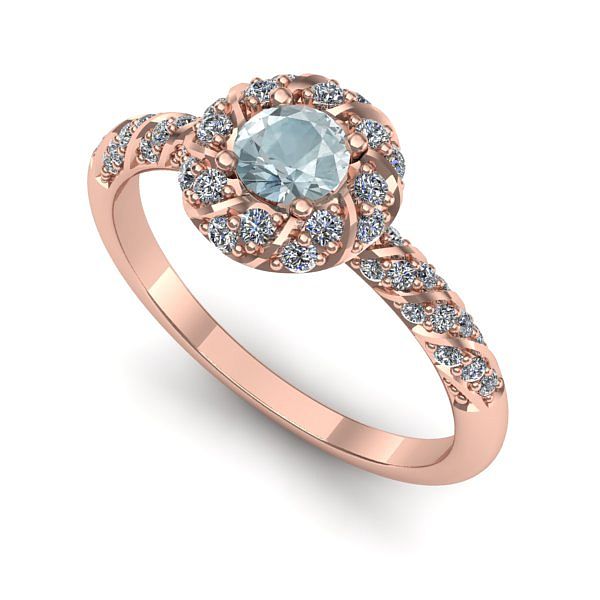 Inel de logodna din aur roz cu aquamarin