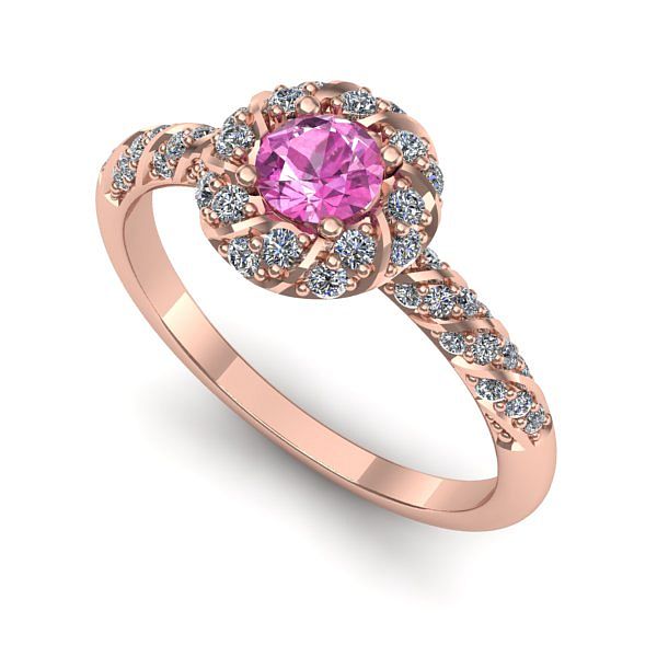 Inel de logodna din aur roz cu safir roz