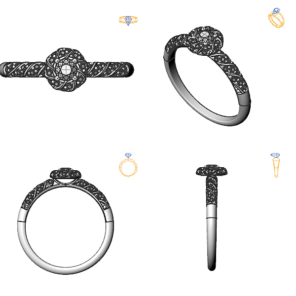 Inel de logodna halo cu diamant negru