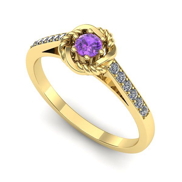 Inel logodna din aur galben cu ametist