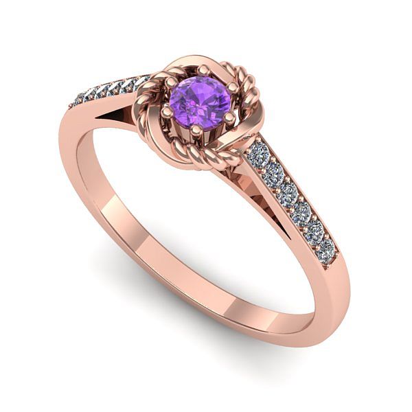 Inel de logodna din aur roz cu ametist