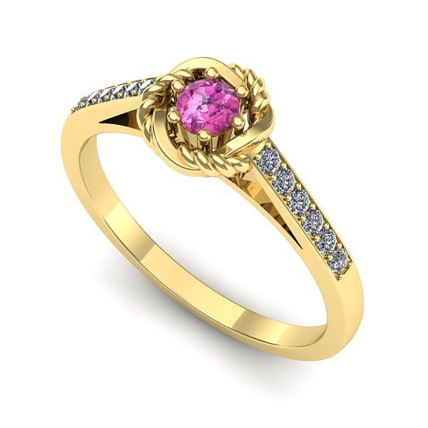 Inel logodna din aur galben cu safir roz