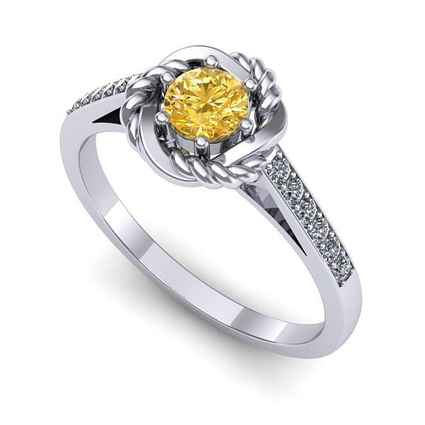 Inel logodna din aur alb cu safir galben