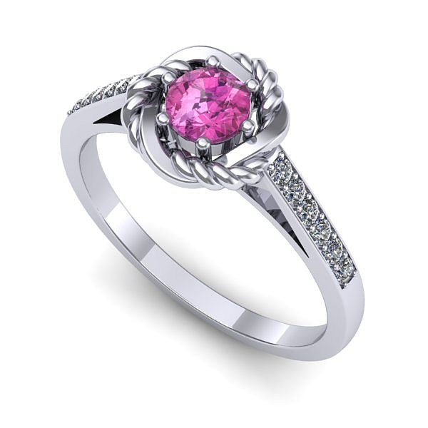 Inel logodna din aur alb cu safir roz