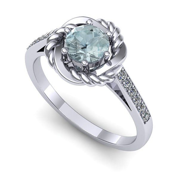 Inel logodna din aur alb cu aquamarin