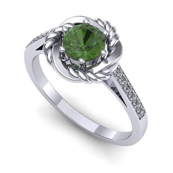 Inel de logodna din aur alb cu peridot