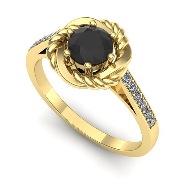 Inel de logodna din aur galben cu diamant negru