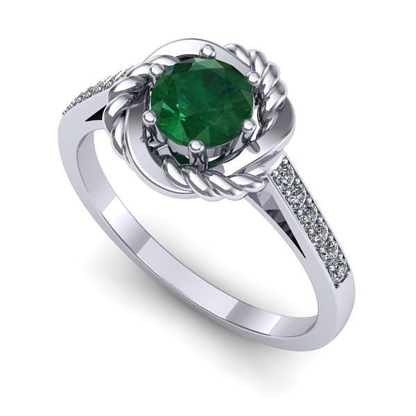 Inel logodna din aur alb cu smarald