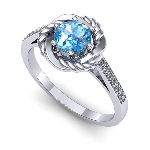 Inel din aur alb cu topaz blue