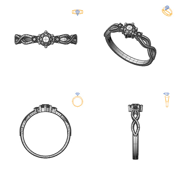 Inel de logodna 3stone cu diamant negru