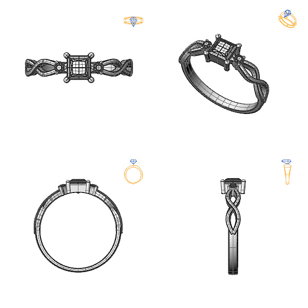 Inel logodna 3stone cu diamant negru