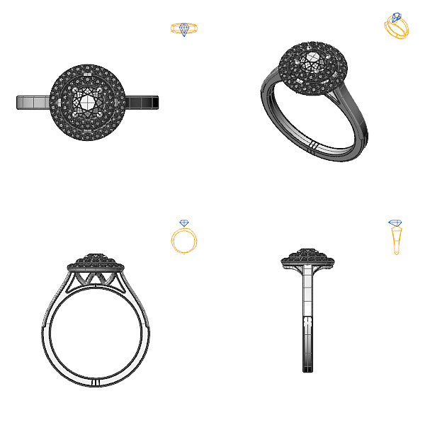 Inel halo cu diamant negru