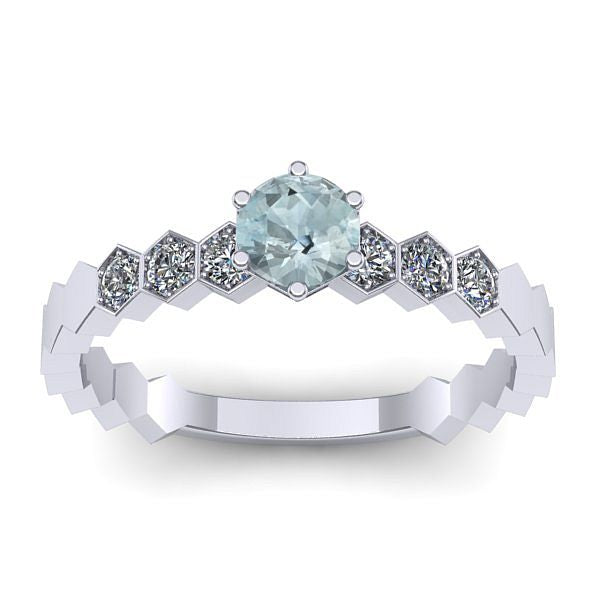 Inel logodna cu aquamarin rotund