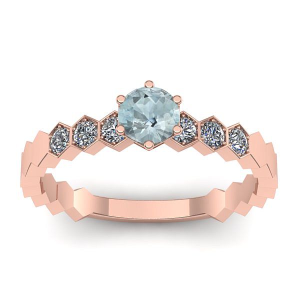 Inel logodna cu aquamarin rotund