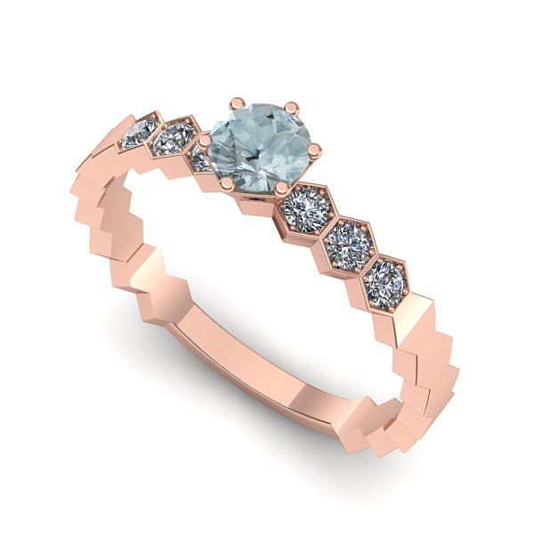 Inel logodna din aur roz cu aquamarin