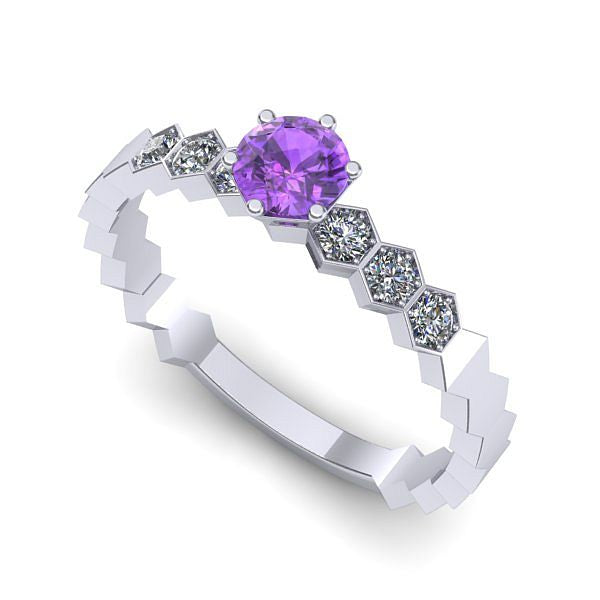 Inel logodna din aur alb cu ametist