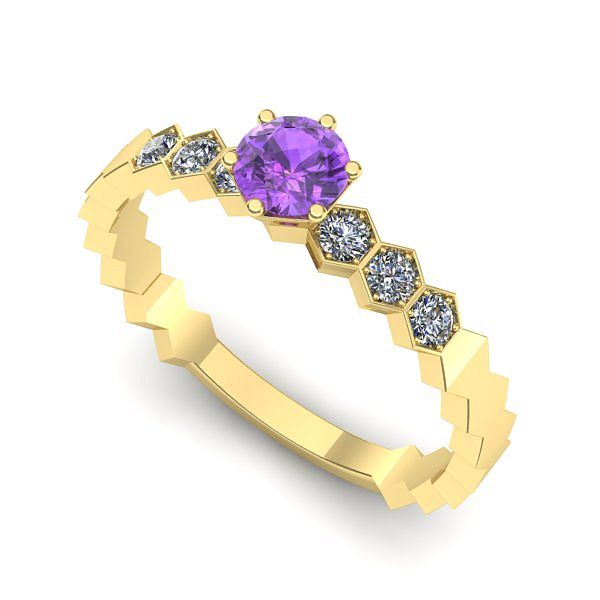 Inel logodna din aur galben cu ametist