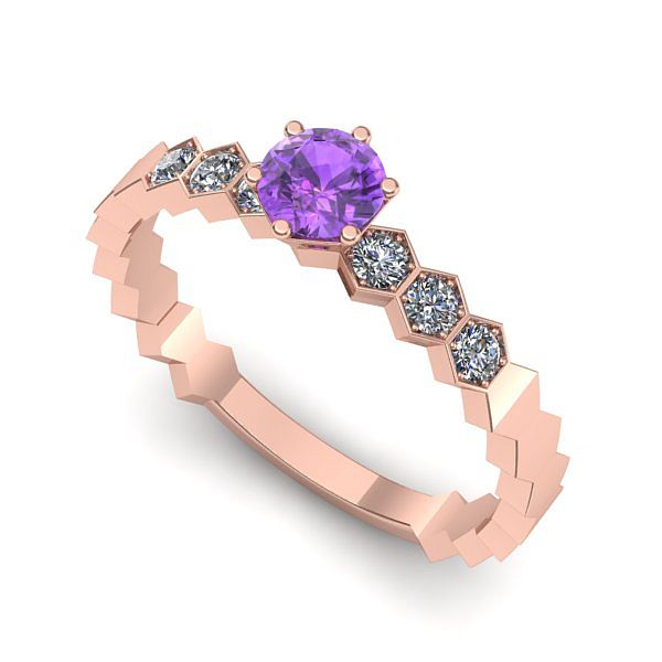 Inel din aur roz cu ametist