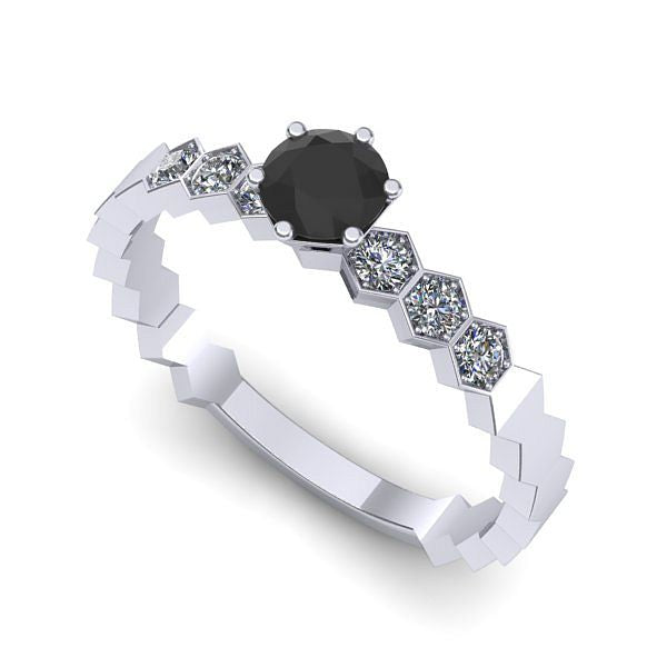 Inel de logodna din aur alb cu diamant negru