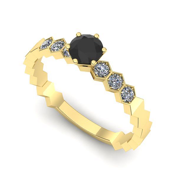 Inel de logodna din aur galben cu diamant negru