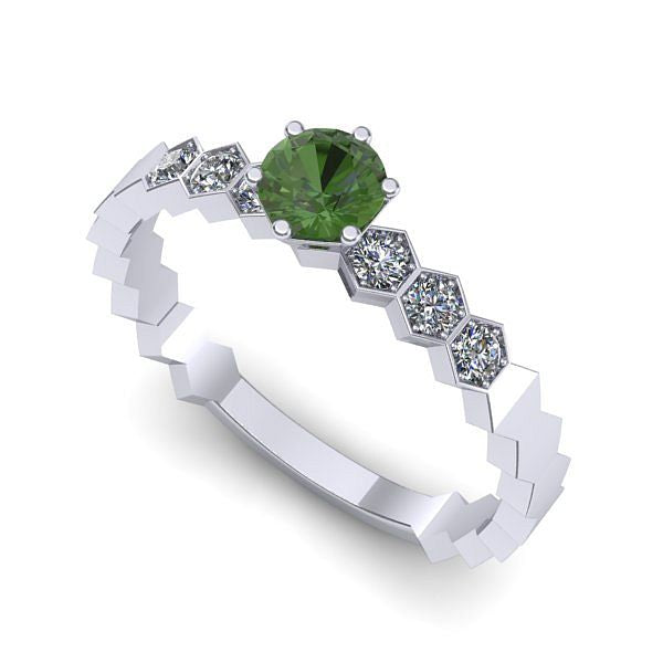 Inel de logodna din aur alb cu peridot