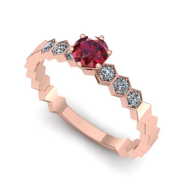 Inel logodna din aur roz cu rubin