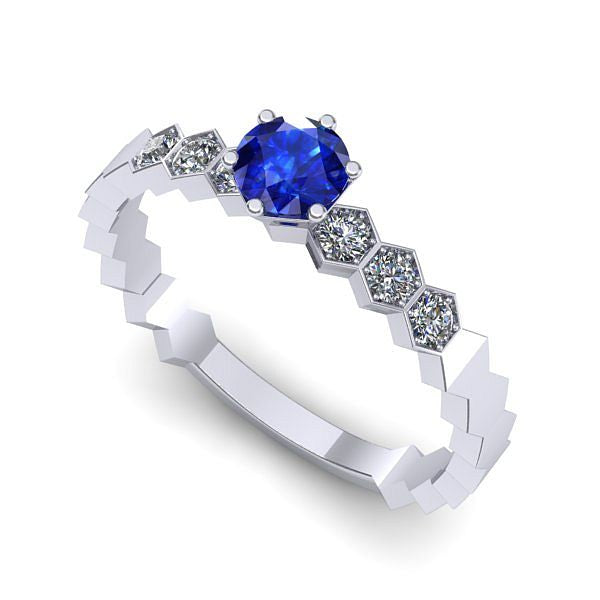 Inel logodna din aur alb cu safir