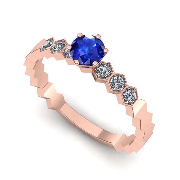 Inel de logodna din aur roz cu safir