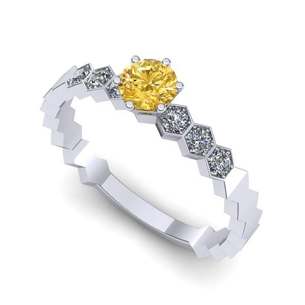 Inel logodna din aur alb cu safir galben