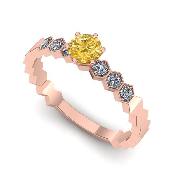 Inel de logodna din aur roz cu safir galben