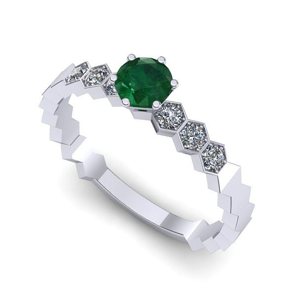 Inel de logodna din aur alb cu smarald