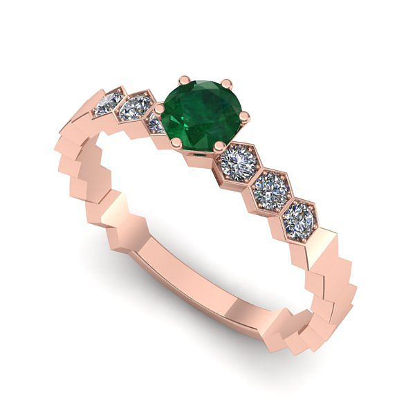 Inel de logodna din aur roz cu smarald