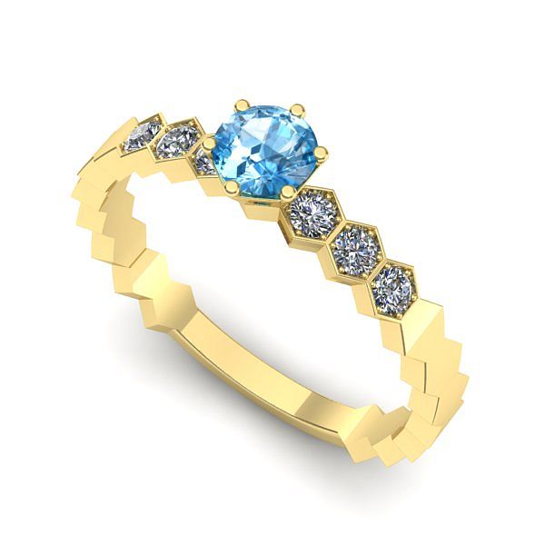 Inel logodna din aur galben cu topaz blue