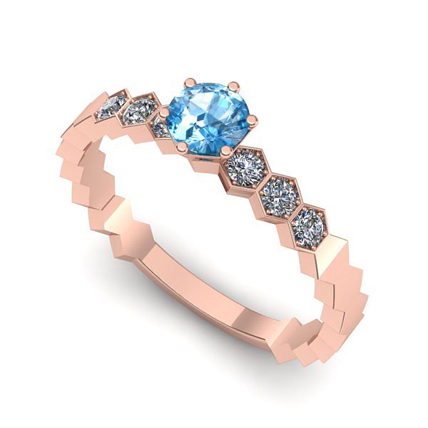 Inel de logodna din aur roz cu topaz blue