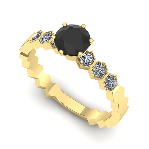 Inel de logodna din aur galben cu diamant negru