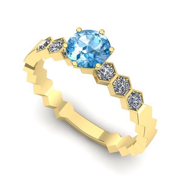 Inel logodna din aur galben cu topaz blue